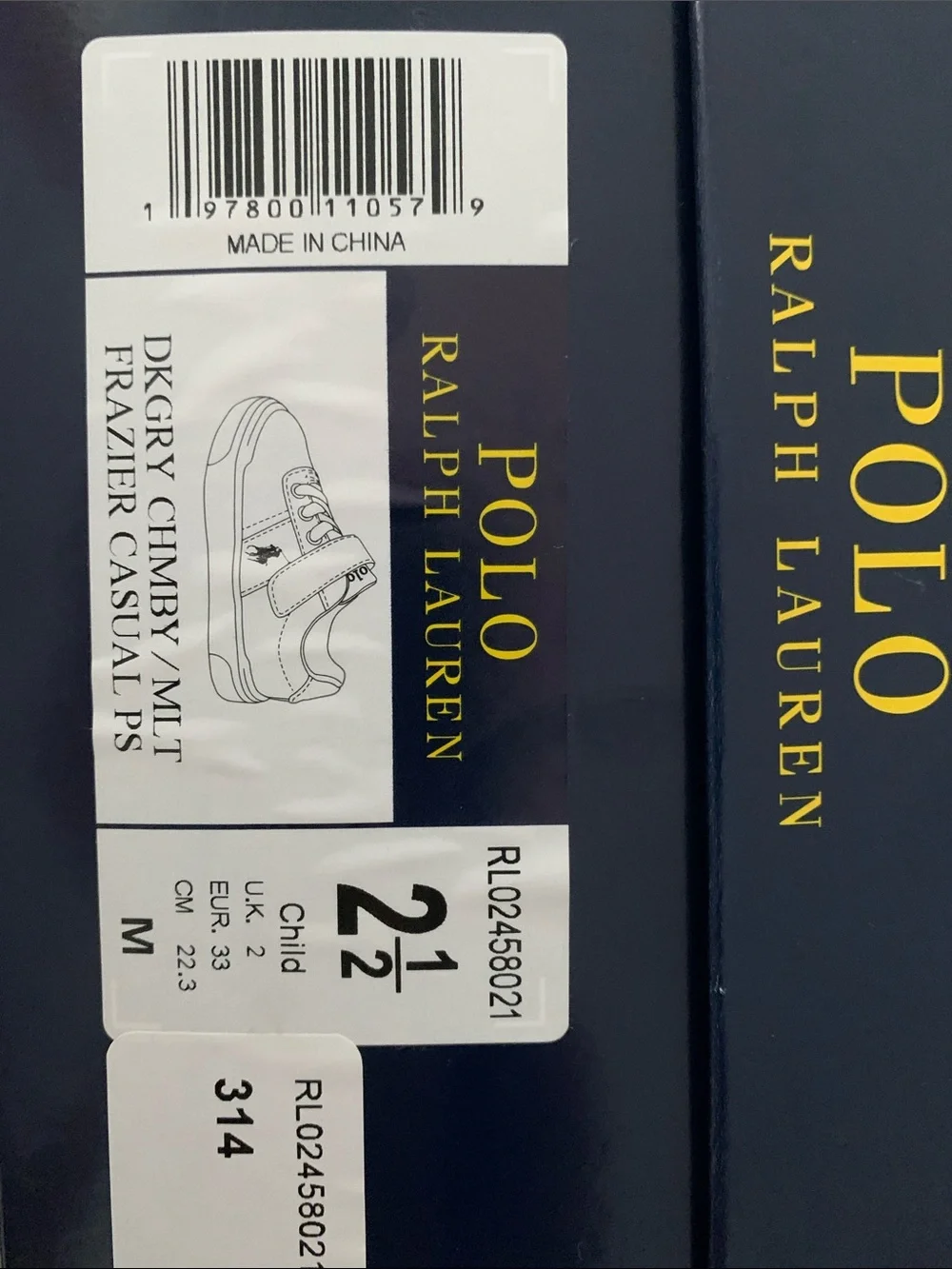 Polo by Ralph Lauren Navy and Yellow Logo Shoe Box Label